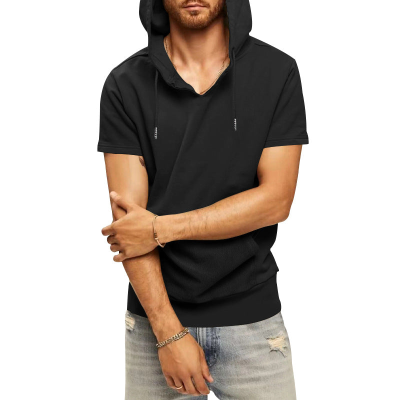 Men's casual short-sleeve hoodie shirt in a loose fit with kangaroo pocket and drawstring Mune Fashion