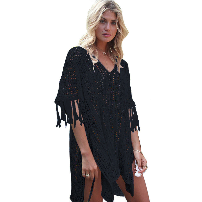 Women's crocheted beach cover-up with fringes Mune Fashion