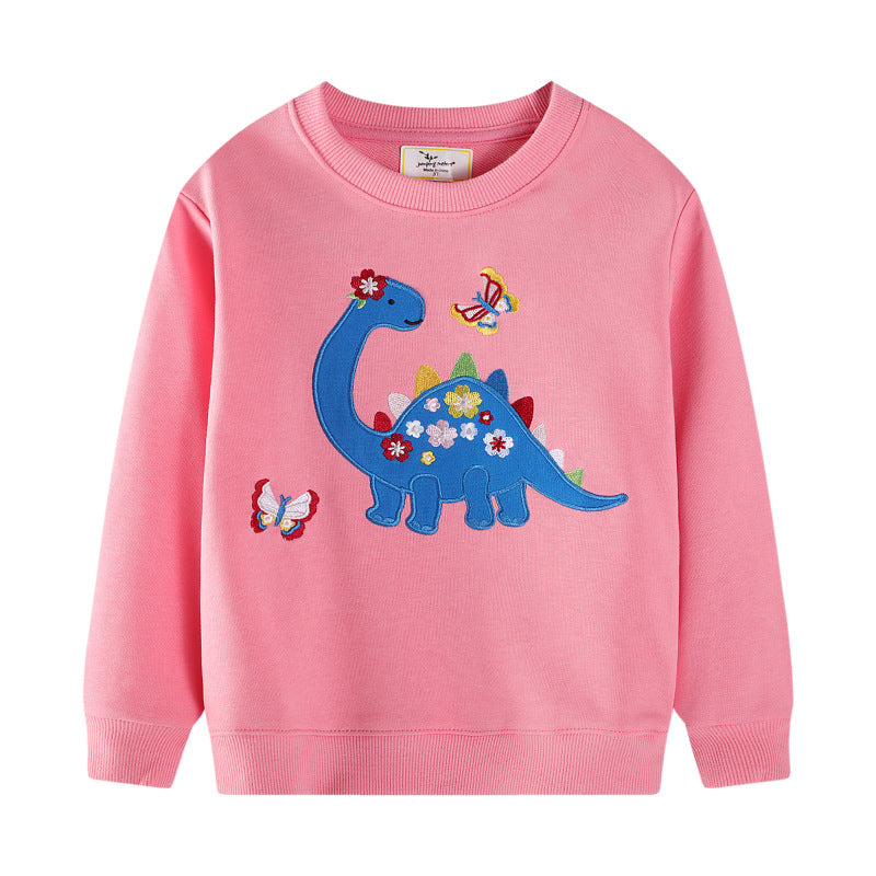 Girl's sweatshirt with colorful dinosaur and flower appliqués Mune Fashion