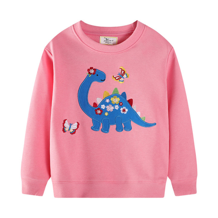 Girl's sweatshirt with colorful dinosaur and flower appliqués Mune Fashion