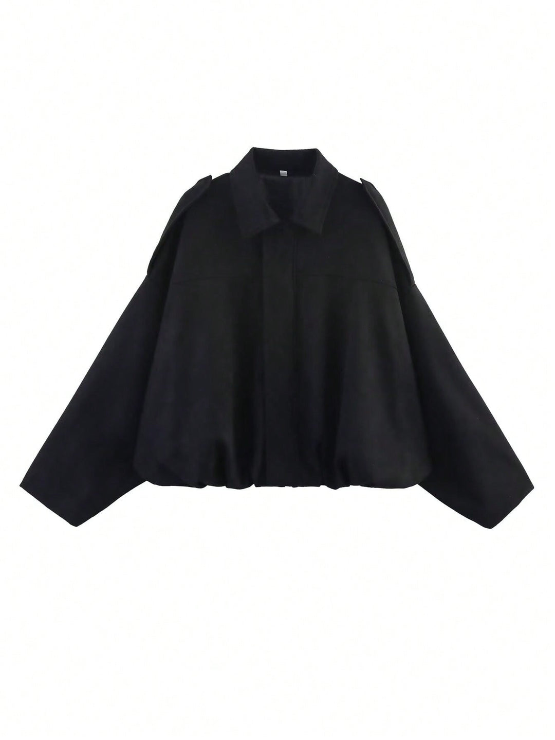 Women's loose short jacket with balloon hem, concealed closure and shoulder flaps Mune Fashion