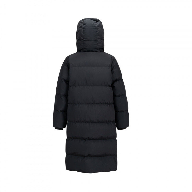 Women Longer quilted down coat with high hood and concealed zipper placket Mune Fashion
