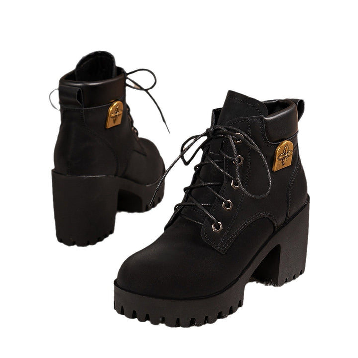 Ladies ankle-high lace-up ankle boots with robust profile heel and padded shaft Mune Fashion