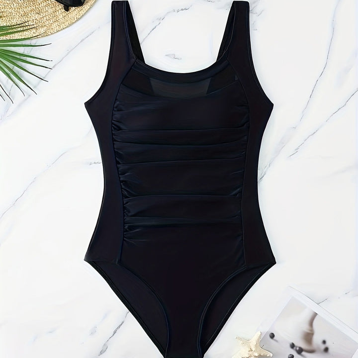 Women’s sporty swimsuit with ruching and transparent inserts Mune Fashion