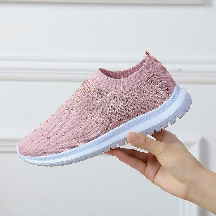 Women's Elastic Sock Sneaker with Rhinestone Studs, Breathable Knit Shaft and Cushioning Comfort Sole Mune Fashion