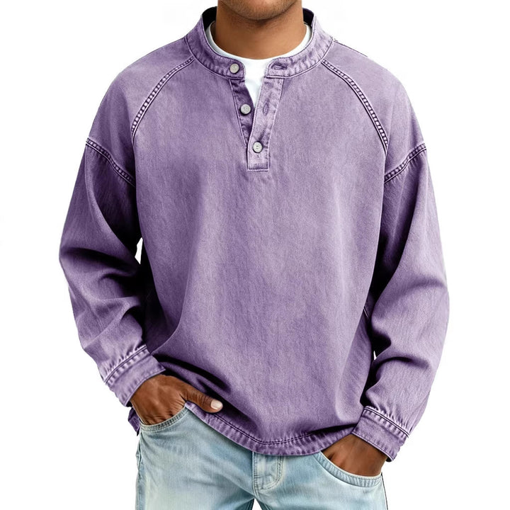 Men's faded Henley shirt with stand-up collar, loose fit and button placket Mune Fashion