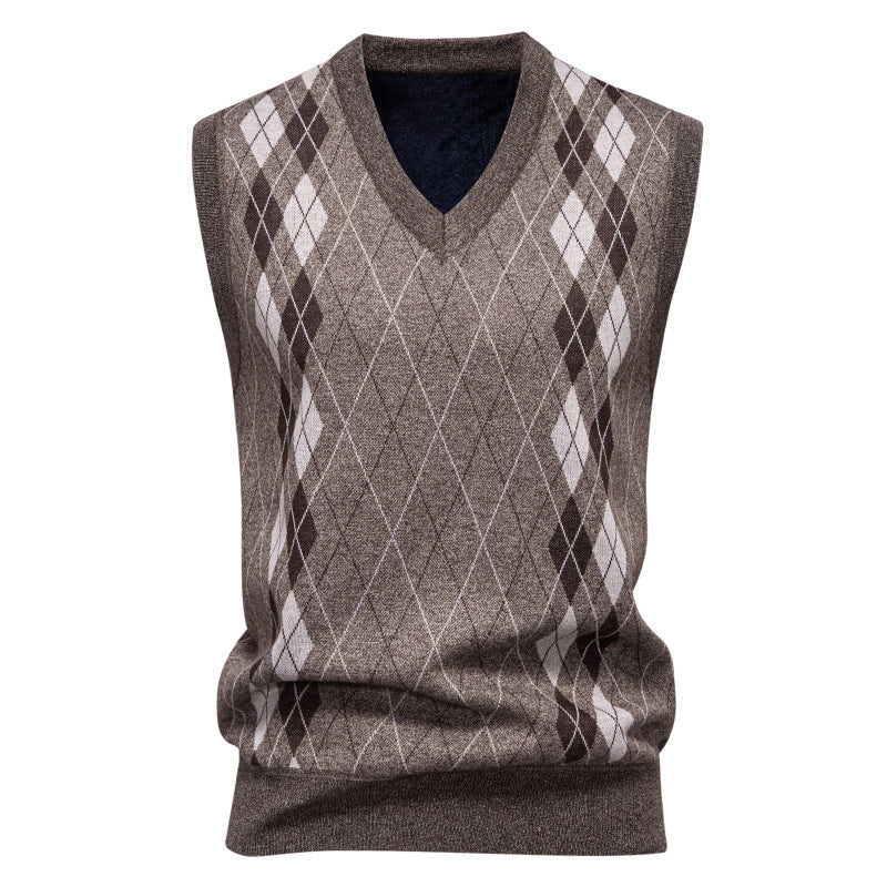 Men's elegant diamond pattern knitted vest with V-neck and lightweight cotton blend Mune Fashion