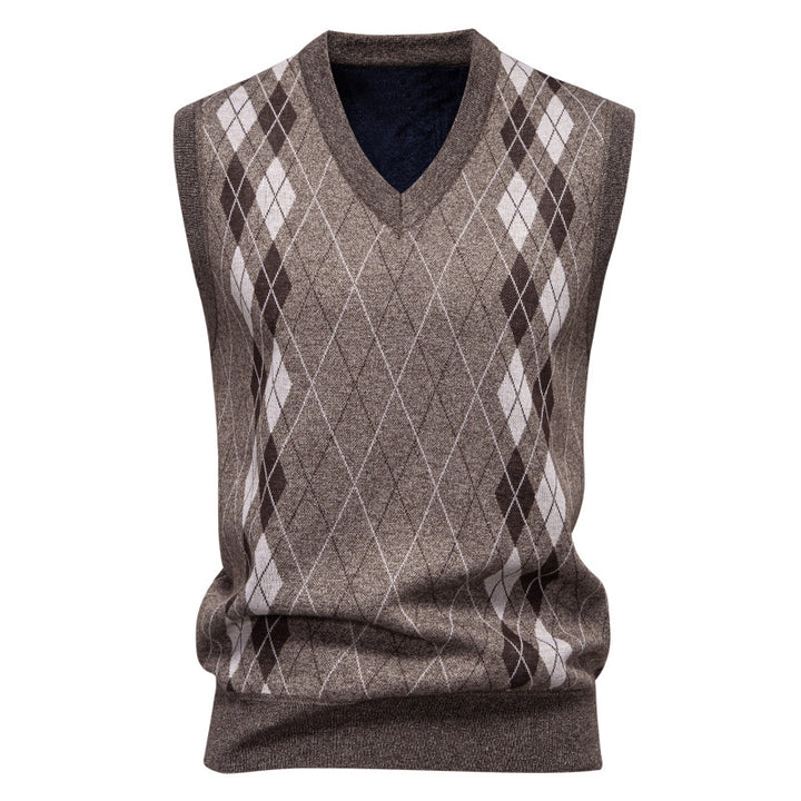 Men's elegant diamond pattern knitted vest with V-neck and lightweight cotton blend Mune Fashion