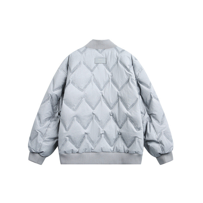Men's Oversized Quilted Jacket with Ribbed Collar and Zigzag Stitching Mune Fashion
