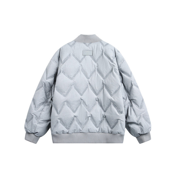 Men's Oversized Quilted Jacket with Ribbed Collar and Zigzag Stitching Mune Fashion