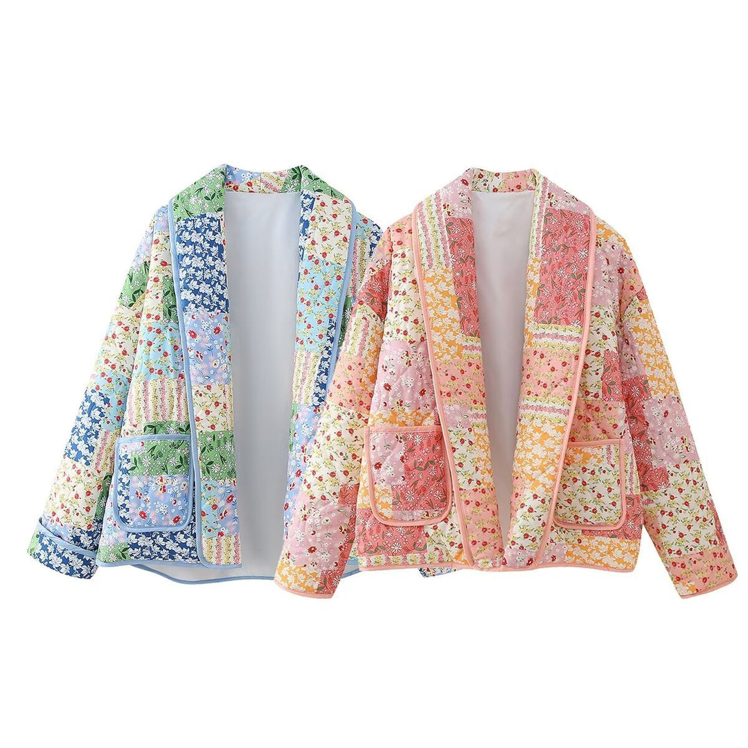 Women's non-quilted patchwork quilt jacket with lapel collar and patch pockets Mune Fashion