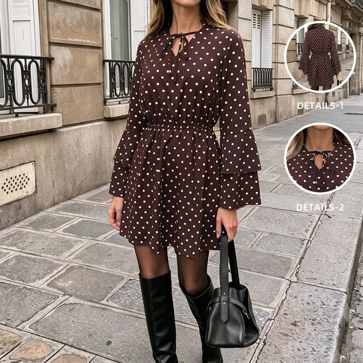 Women Playful Polka Dots Dress with Ruffles Mune Fashion