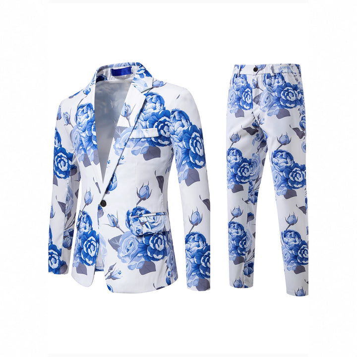 Ladies two-piece suit set with floral all-over print look, tailored blazer and slim trousers Mune Fashion
