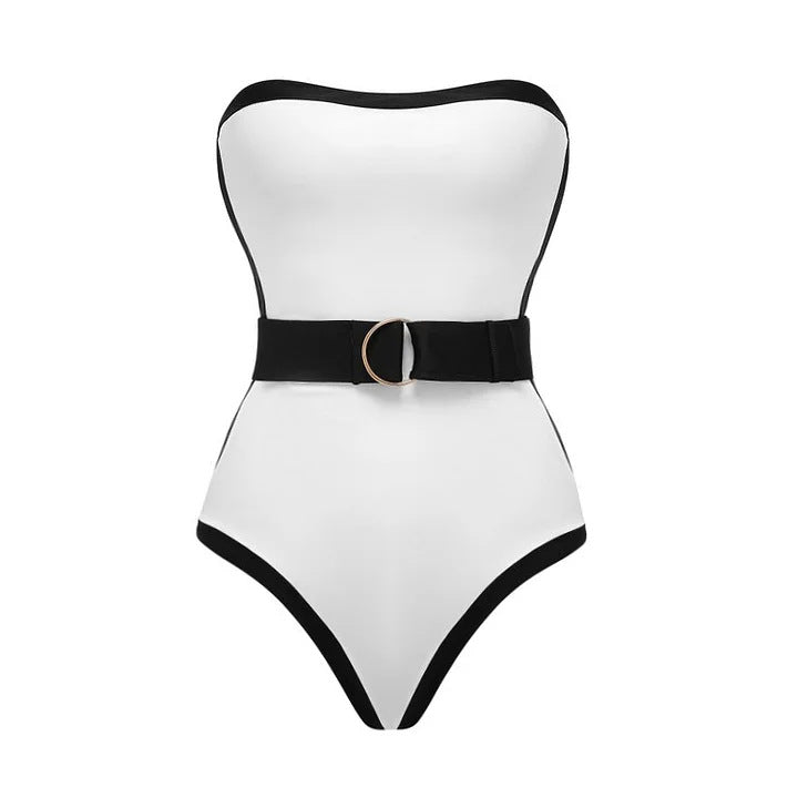 Ladies bandeau swimsuit with fashionable belt Mune Fashion