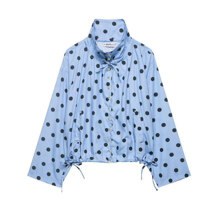 Women's lightweight dotted transitional jacket with high stand-up collar, drawstring and button placket Mune Fashion