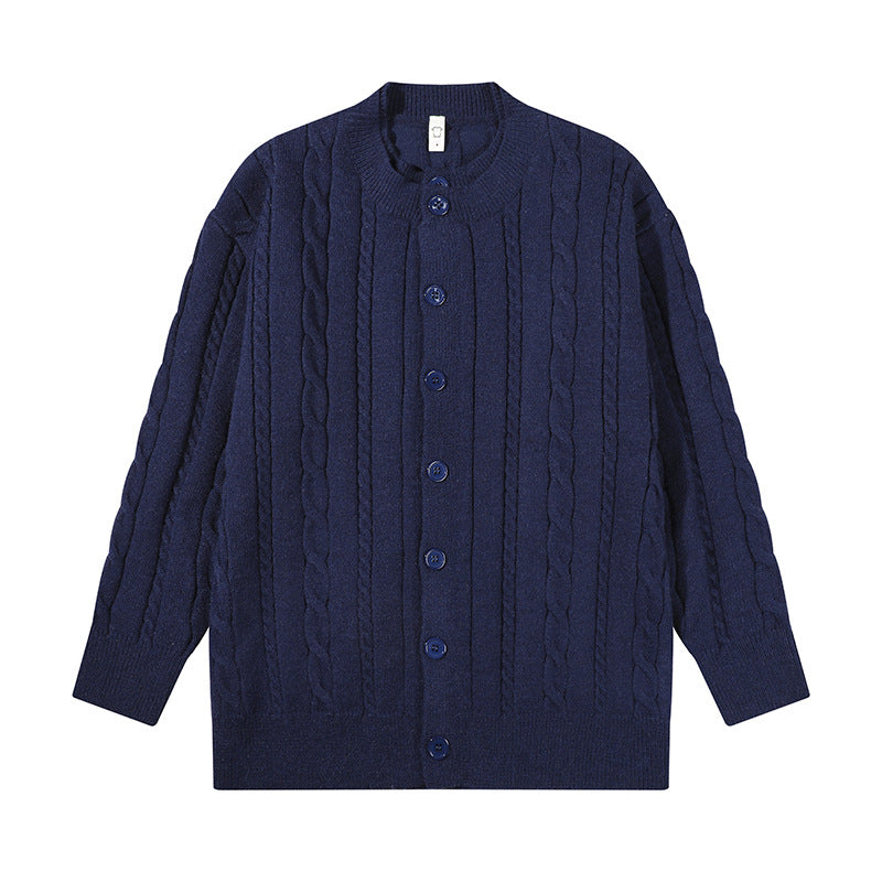 Unisex oversized cable knit cardigan with button placket and round neck Mune Fashion