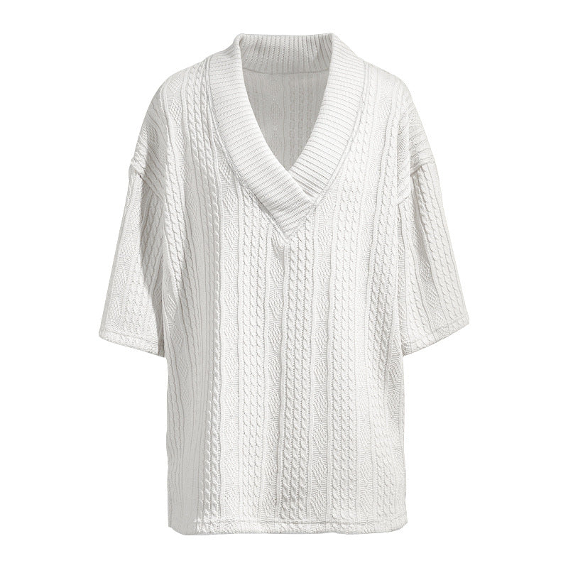Ladies knit pullover with shawl collar and cable pattern Mune Fashion