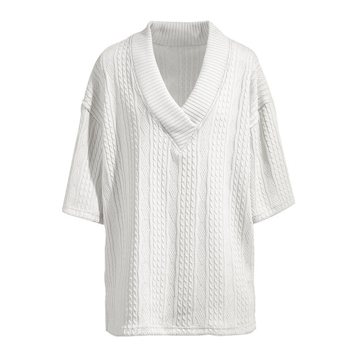 Ladies knit pullover with shawl collar and cable pattern Mune Fashion