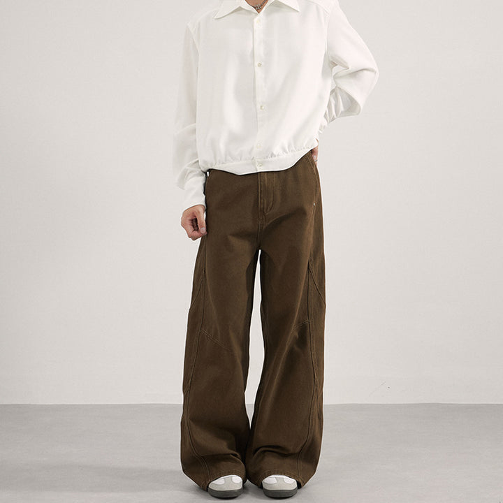 Men's Wide Canvas Pants with Wide Leg and Utility Seams Mune Fashion