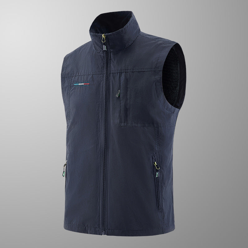 Men's Lightweight Windproof Utility Vest with High Collar, Zip Pockets and Breathable Mesh Lining Mune Fashion