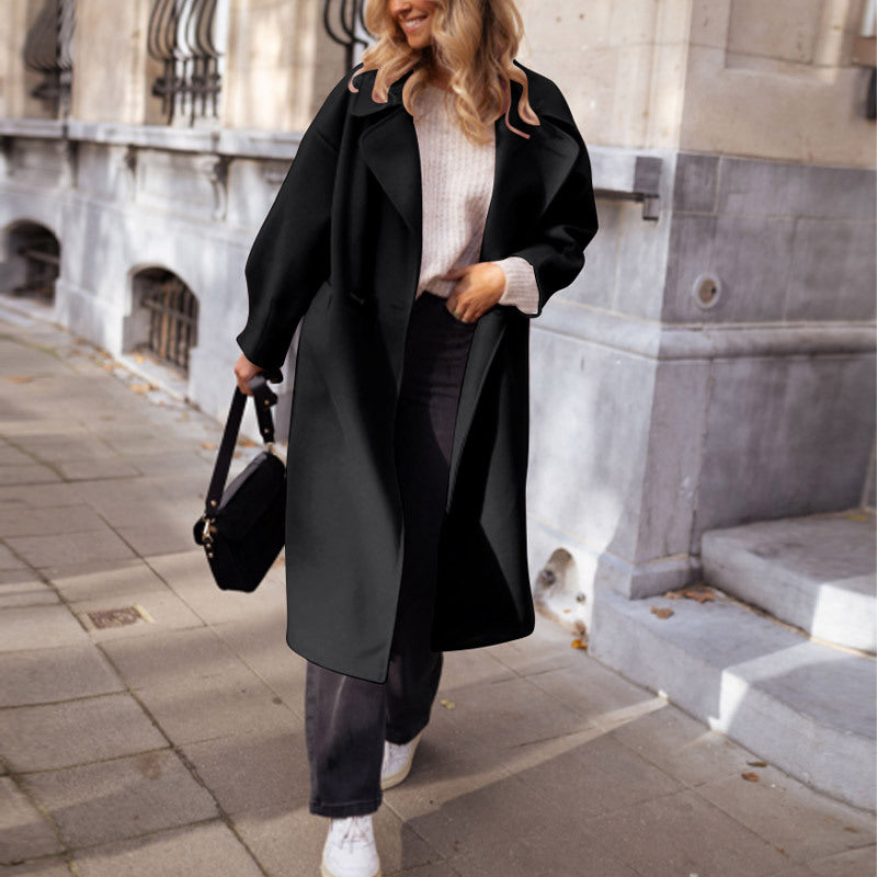 Women Oversize Coat with Wide Lapel, Drop Shoulder and Concealed Button Placket Mune Fashion