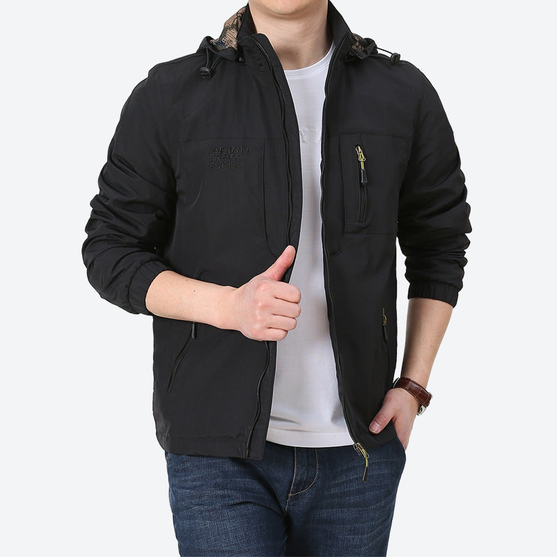 Men's Windproof Microfiber Utility Jacket with Hood and Multiple Zipper Pockets Mune Fashion