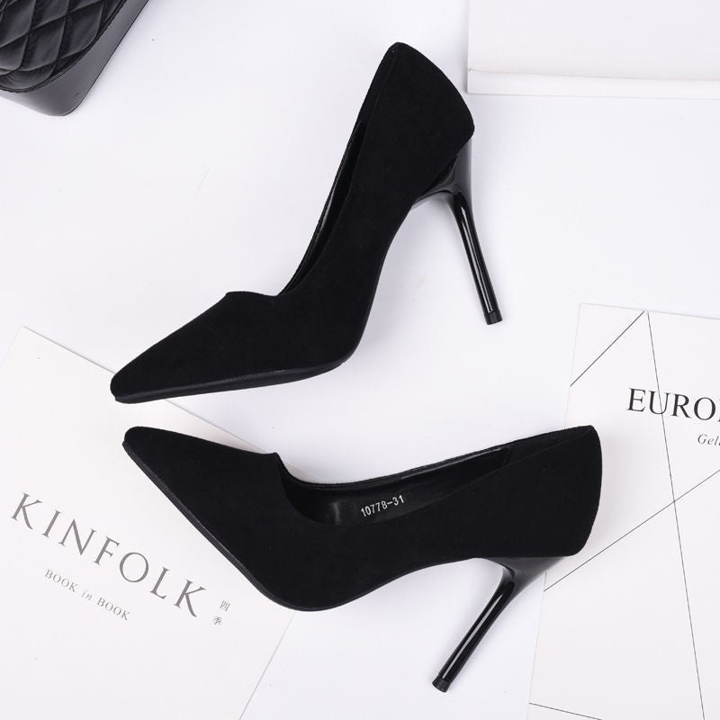 Women Elegant pointed Velour-look pumps with narrow stiletto heel