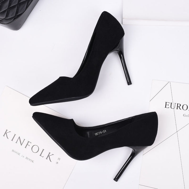 Women Elegant pointed Velour-look pumps with narrow stiletto heel