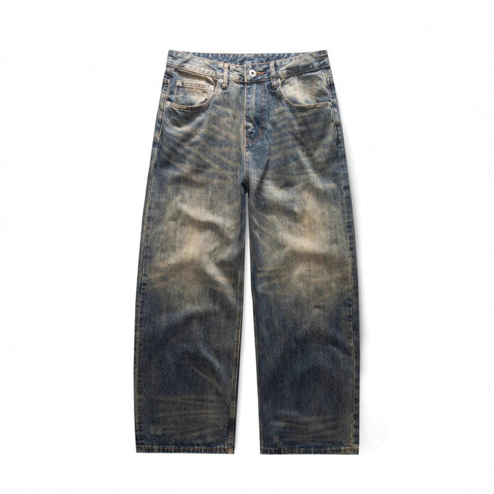 Men's Loose Straight Vintage Denim Jeans with Used Wash Mune Fashion