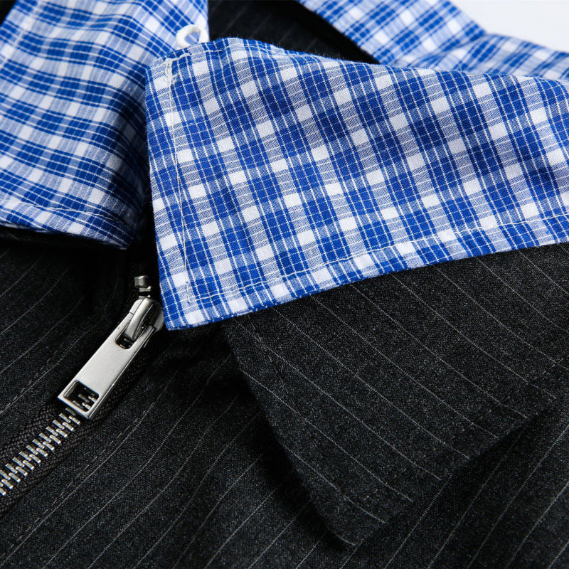 Men's boxy transitional jacket with pinstripes and contrasting shirt collar Mune Fashion