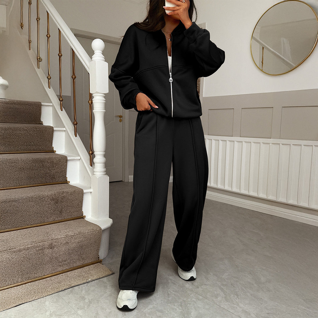 Women's oversized sweat set with zip bomber jacket and high waist palazzo pants Mune Fashion