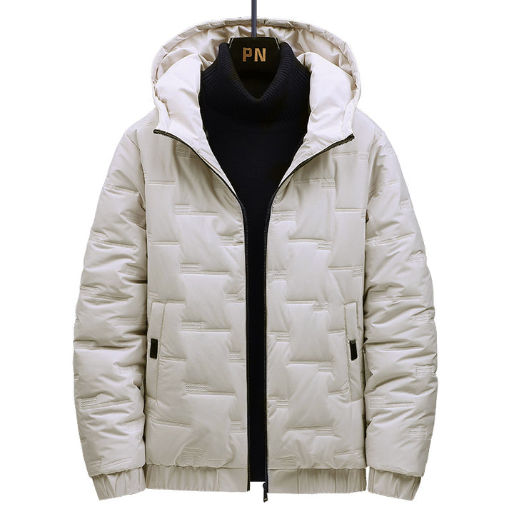 Men's Padded Quilted Jacket with Hood and Geometric Quilting Mune Fashion