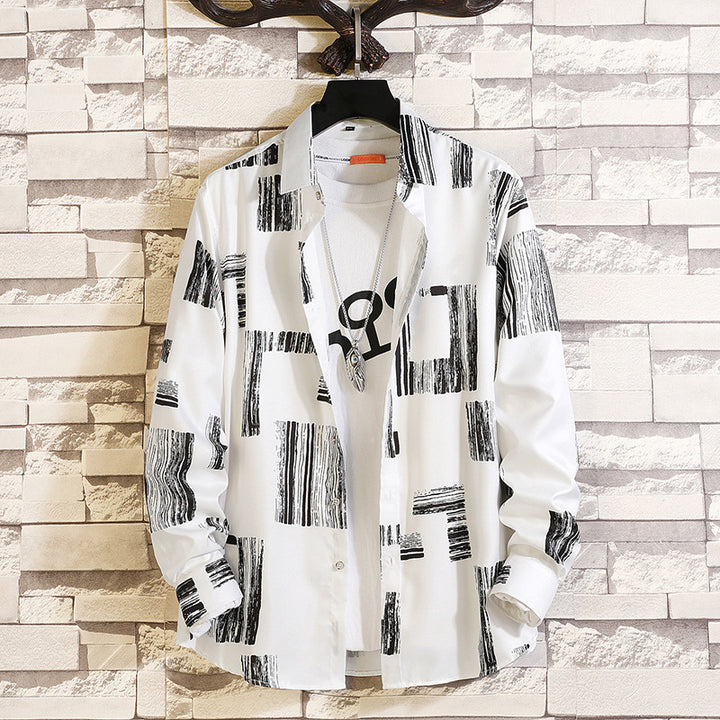 Men's long-sleeved shirt with open lapel collar, contrasting floral print and casual regular-fit silhouette Mune Fashion