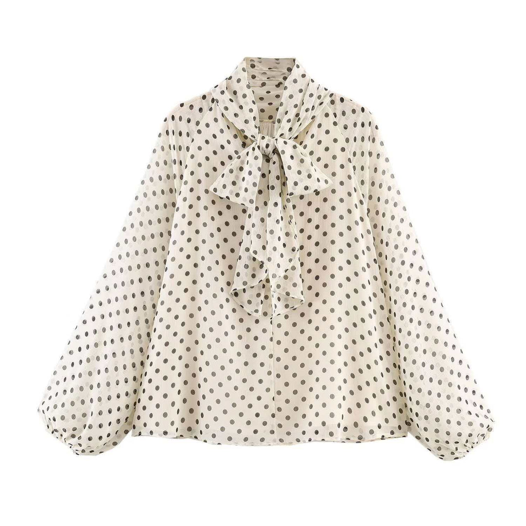 Women Chiffon blouse with bow collar and balloon sleeves Mune Fashion