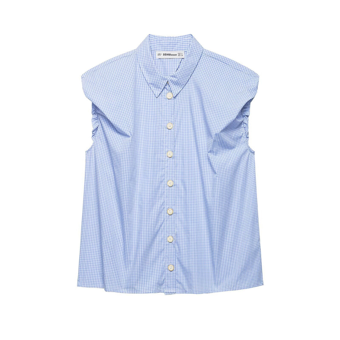 Women sleeveless shirt blouse with vertical striped pattern and continuous button placket Mune Fashion