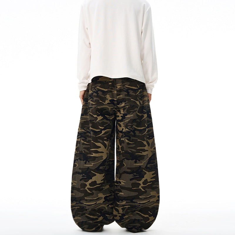 Men's Extra Long Camouflage Palazzo Pants with Extremely Wide Leg and Elastic Waist Mune Fashion
