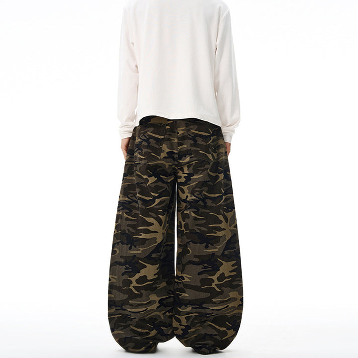 Men's Extra Long Camouflage Palazzo Pants with Extremely Wide Leg and Elastic Waist Mune Fashion