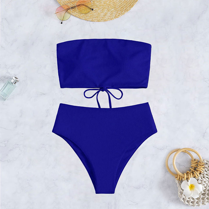 Ladies bandeau bikini set with high leg cut and tie details Mune Fashion