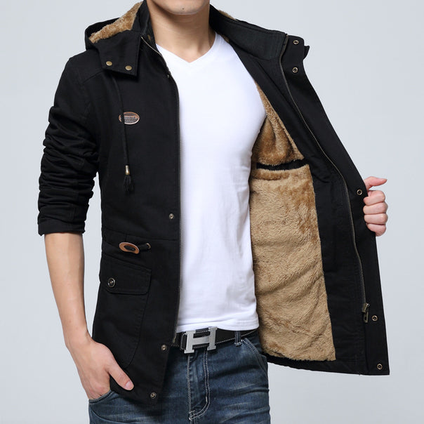 Men's canvas parka with lined hood, utility pockets, and zipper Mune Fashion