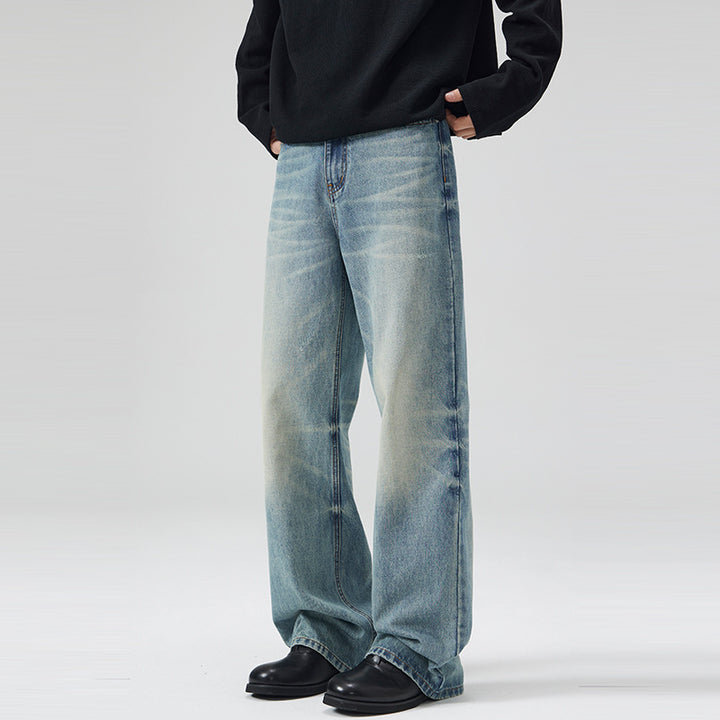 Men's Loose Vintage Denim Jeans in Casual Palazzo Cut with Low Crotch Mune Fashion