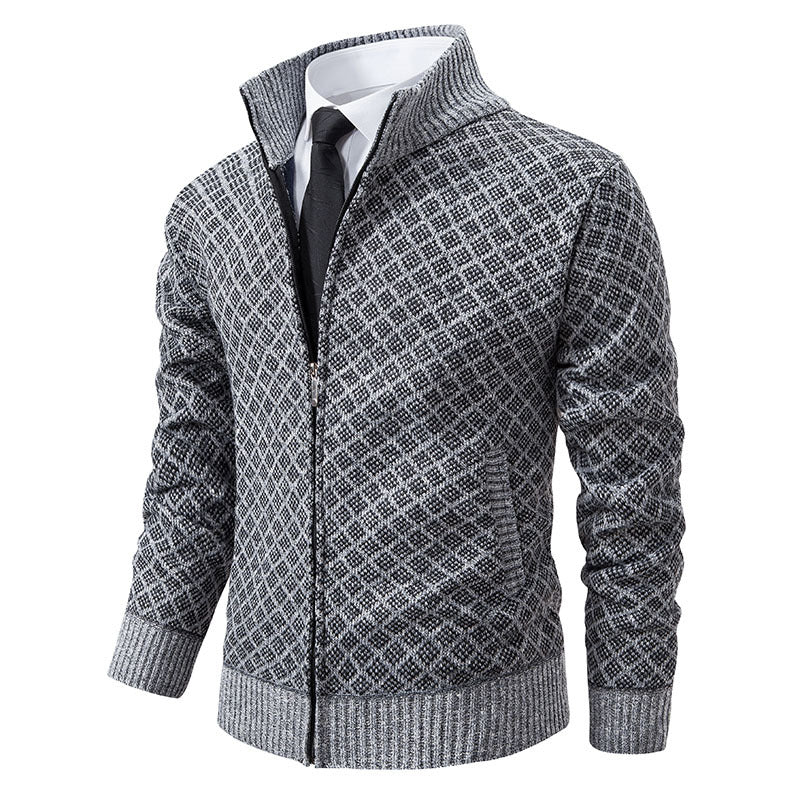 Men's patterned cardigan with stand collar and full zip Mune Fashion