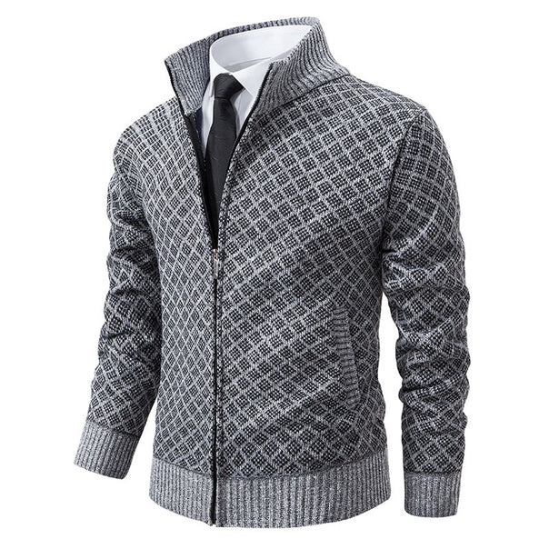 Men's patterned cardigan with stand collar and full zip Mune Fashion