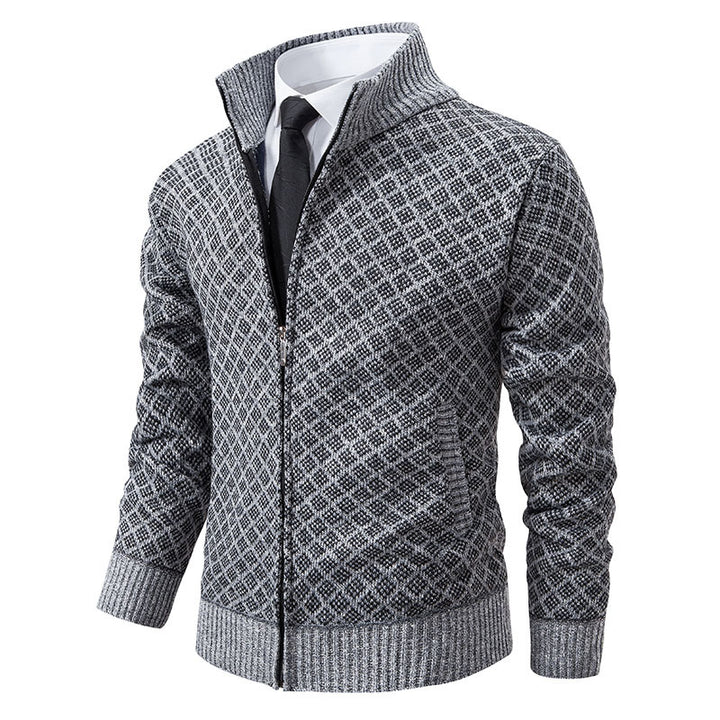 Men's patterned cardigan with stand collar and full zip Mune Fashion