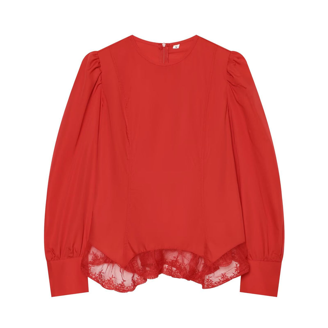 Women's blouse with volume sleeves and lace trim Mune Fashion