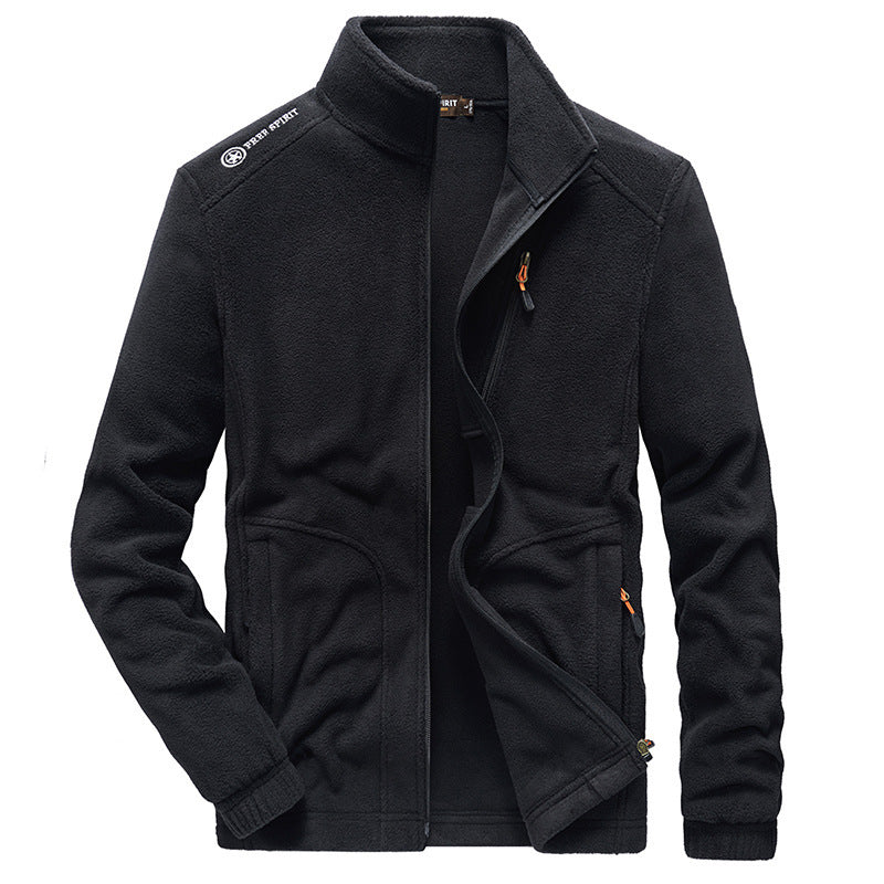 Men's micro fleece outdoor jacket with stand-up collar, full-length zipper, and zip pockets Mune Fashion