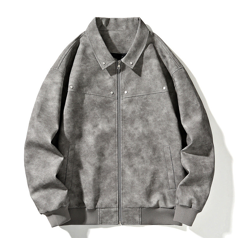 Men's Oversize Bomber Jacket in Suede Look with Zipper and Ribbed Cuffs Mune Fashion
