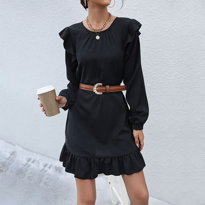Women’s A-line Mini Dress with Ruffle Shoulders and Ruffle Hem Mune Fashion