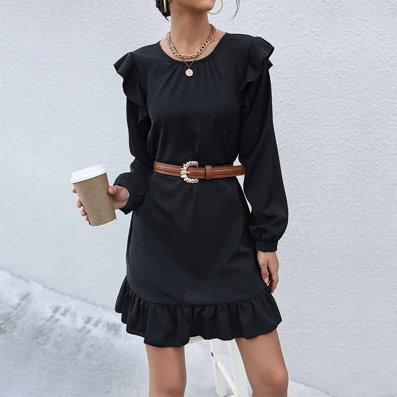 Women's A-line mini dress with flounce sleeves and ruffled hem Mune Fashion
