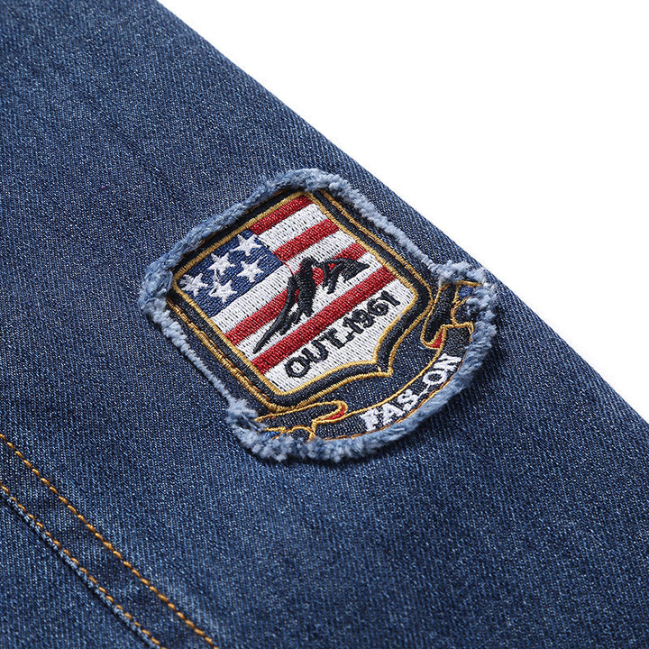 Men's denim jacket in vintage look with patch, chest pockets, and breathable mesh lining Mune Fashion