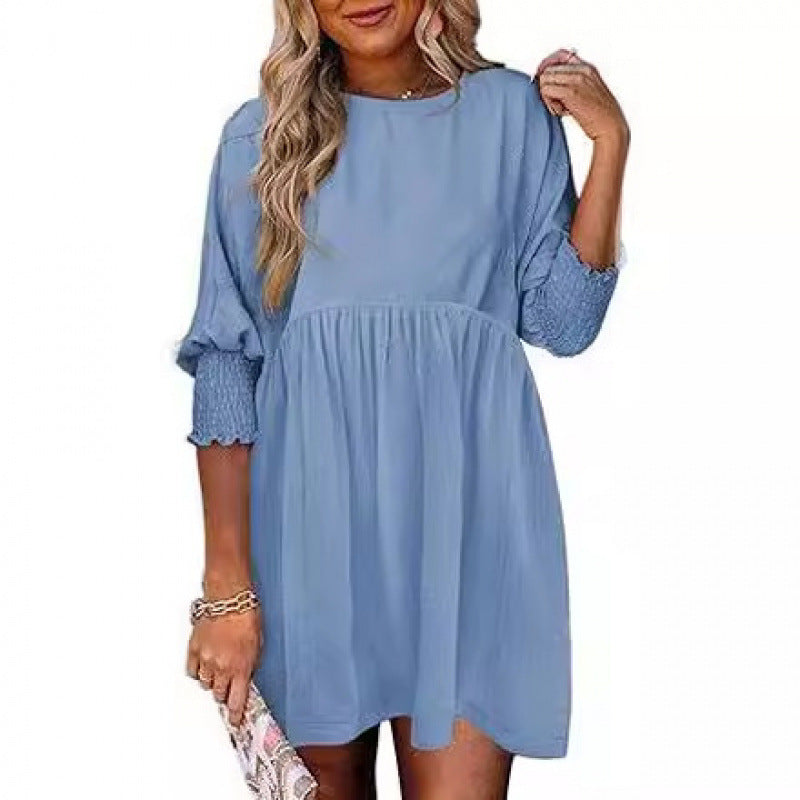 Women's Loose Babydoll Dress with Balloon Sleeves and Gathered Waist Mune Fashion